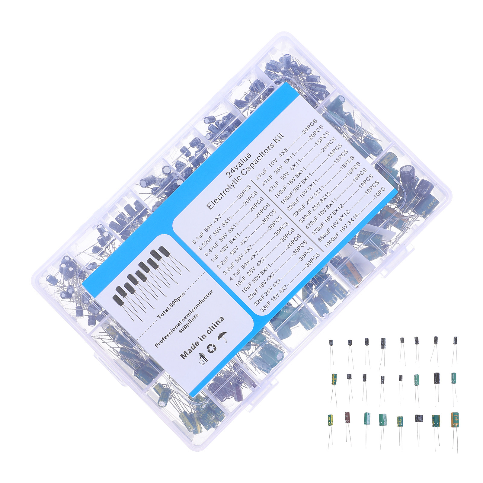 Electronics Repair In Usa - LCDラジオ、ステレオ、電子機器の修理用、500個入りアルミニウム電解コンデンサ各種セット
