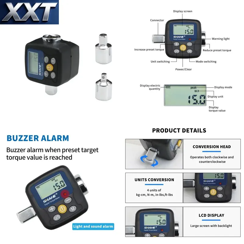 Electronics Repair Tools - XXT Shahe デジタルトルクレンチアダプター 電子トルクツール 自動車、バイク、家庭修理用アダプター付属