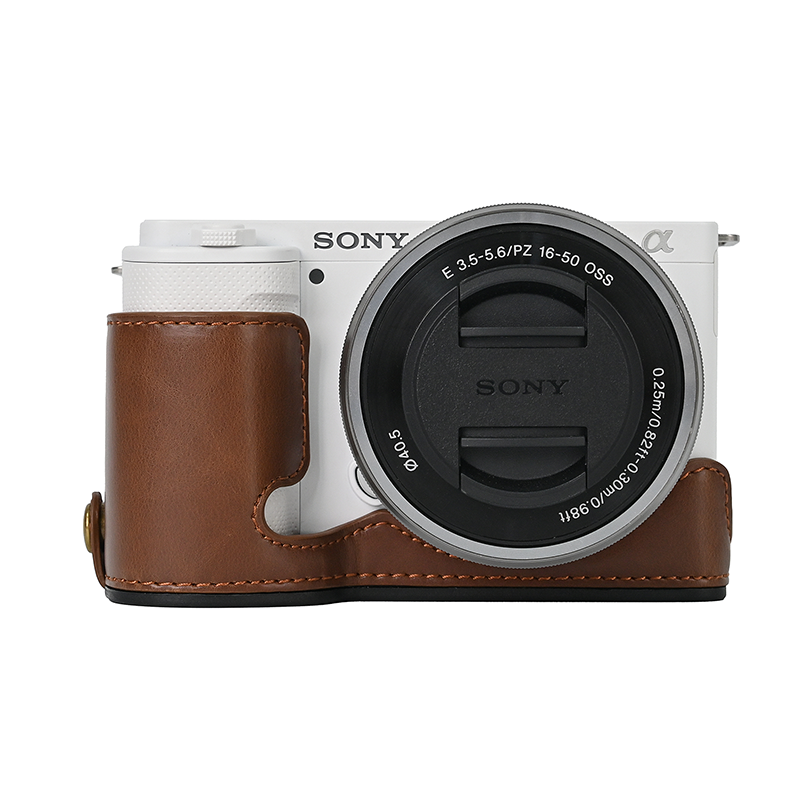 オイルスキンカメラバッグ PUレザーケース ハーフボディベー - Sony Camera Zv-E10 のレビューと価格